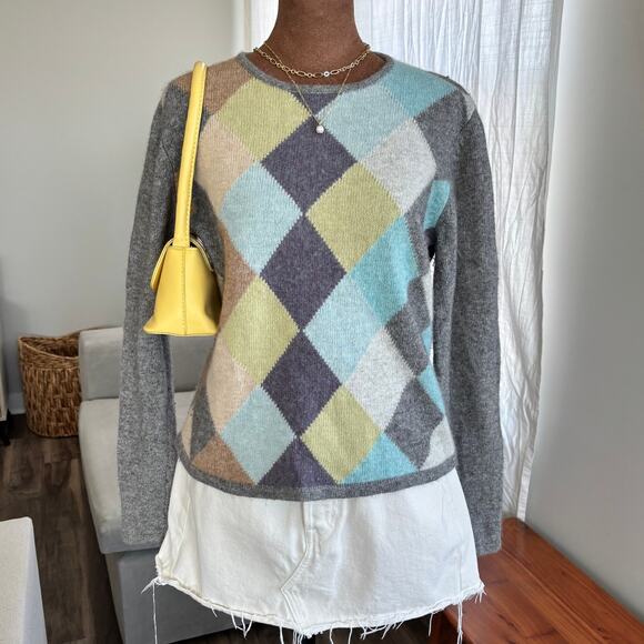 Valerie by Valerie Stevens Sweaters - 90s Vintage Valerie Stevens Wool Cashmere Rabbit Argyle Pastel Sweater Size M
